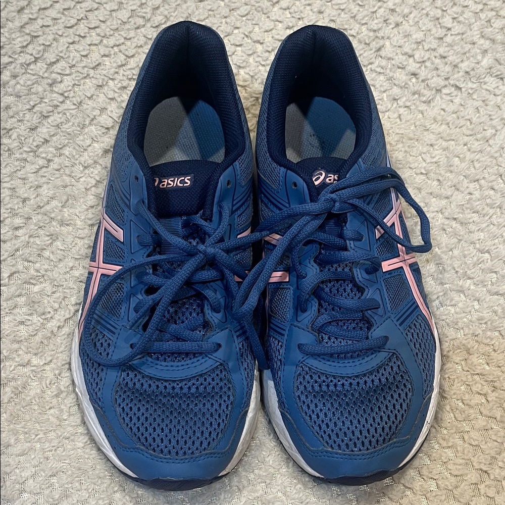 ASICS GEL-Contend 4 women's running shoes in indigo blue and pink. Size 8 1/2.